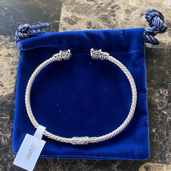 NWT Samuel B. 3mm Sterling Silver 18K Gold Amethyst Glow Bangle Cuff - Picture 9 of 11